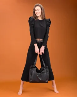 BIBA Bolsos Hobo-Bolso De Hombro Brewton De Piel Negro